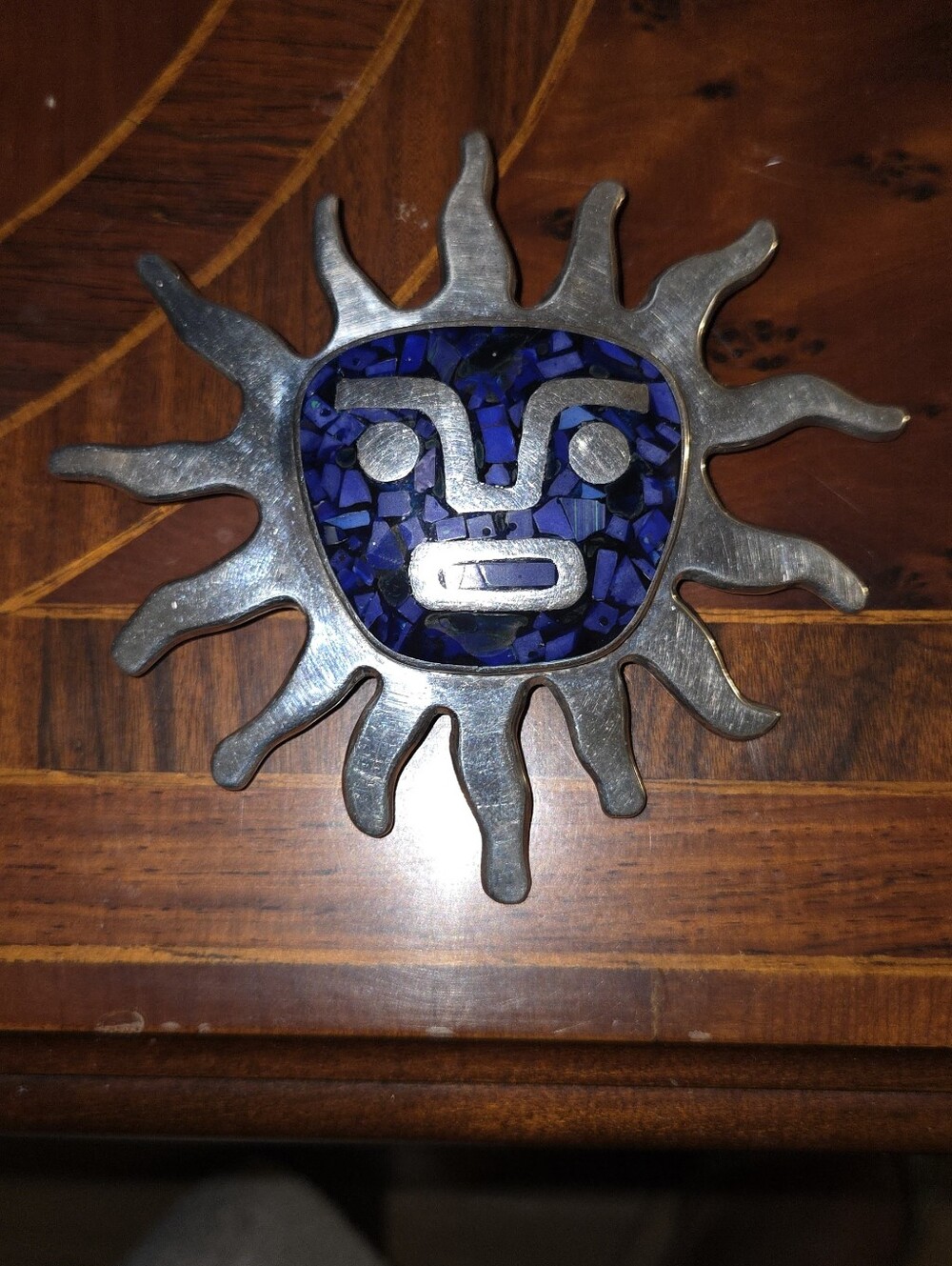Vintage Signed Taxco 925 Sterling Silver Gemstone Tribal Sun Pendant